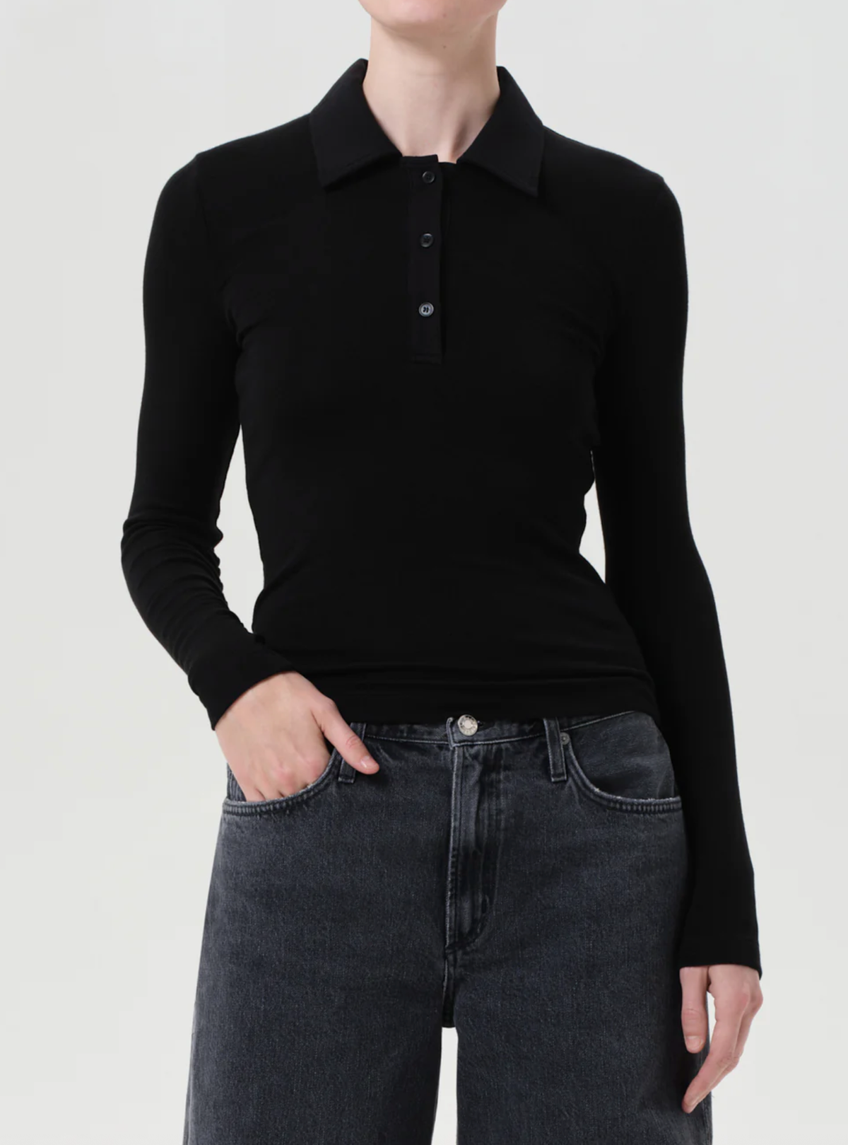 AGOLDE Top Amos Polo, Black Soho-Boutique