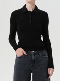 AGOLDE Top Amos Polo, Black Soho-Boutique