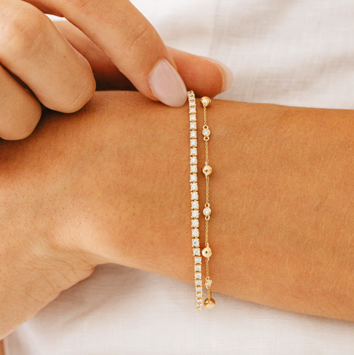 Dana Rebecca Designs Fine Jewelry Poppy Rae Pebble and Diamond Station Bracelet, Yellow Gold Soho-Boutique