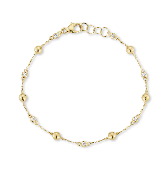 Dana Rebecca Designs Fine Jewelry Poppy Rae Pebble and Diamond Station Bracelet, Yellow Gold Soho-Boutique