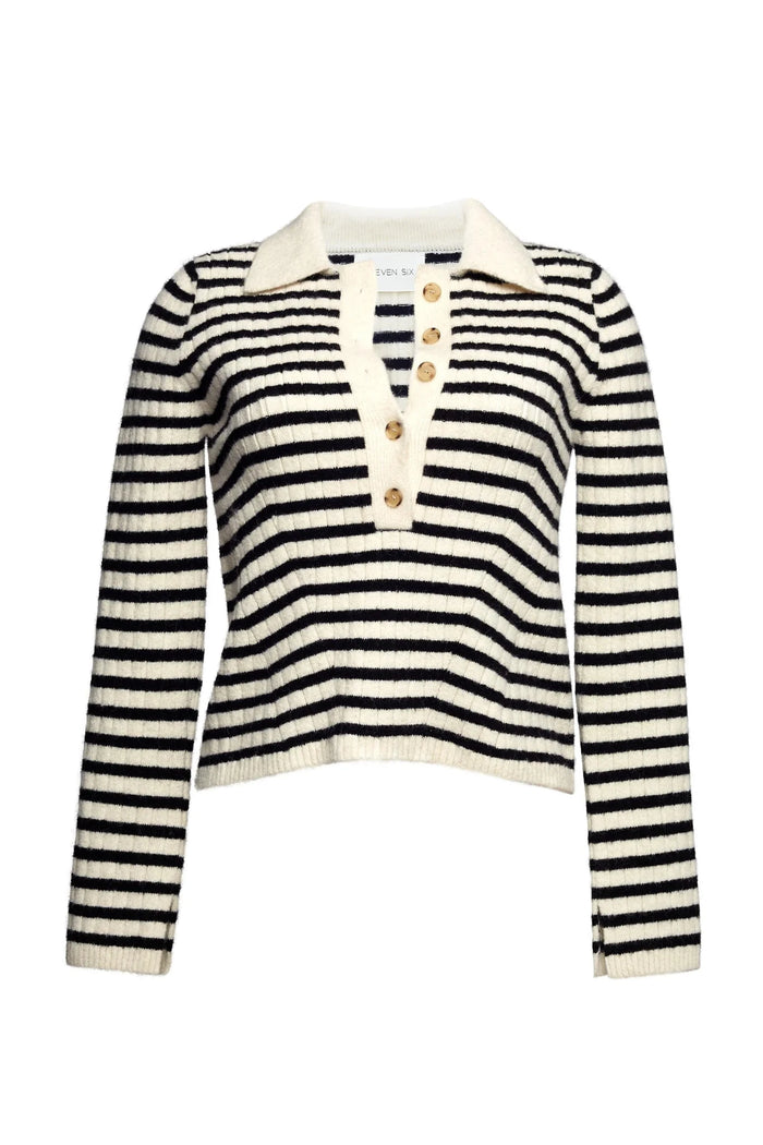 Eleven Six Sweater Elliot Sweater, Ivory Black Stripe Soho-Boutique