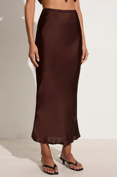The Sei Bias Silk Satin Maxi Skirt in Brown