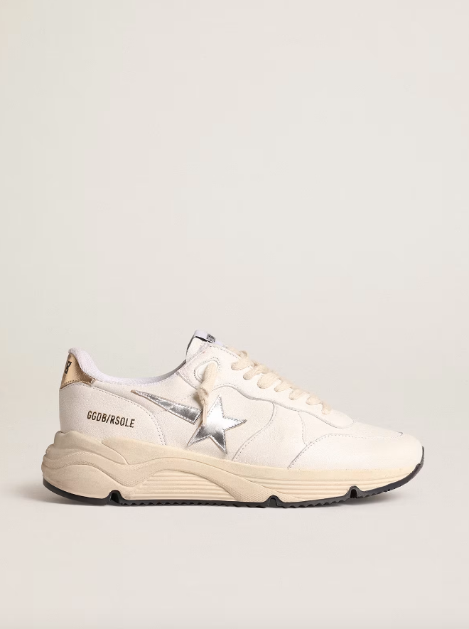 Golden Goose Deluxe Brand Sneakers Running Sole, White Silver Gold Soho-Boutique