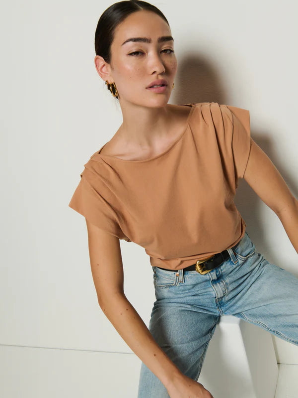 NATION LTD T-Shirt Cerre Cap Sleeve Tee, Latte Soho-Boutique