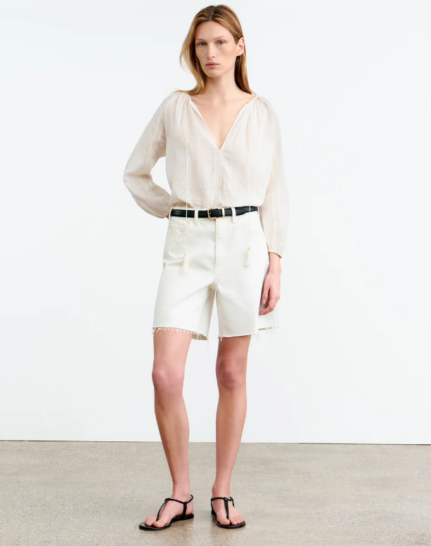 Nili Lotan Women's Cristo Embroidered V-Neck Blouse - Ivory - Size XS Nili Lotan Women's Cristo Embroidered V-Neck Blouse - Ivory - Size XS