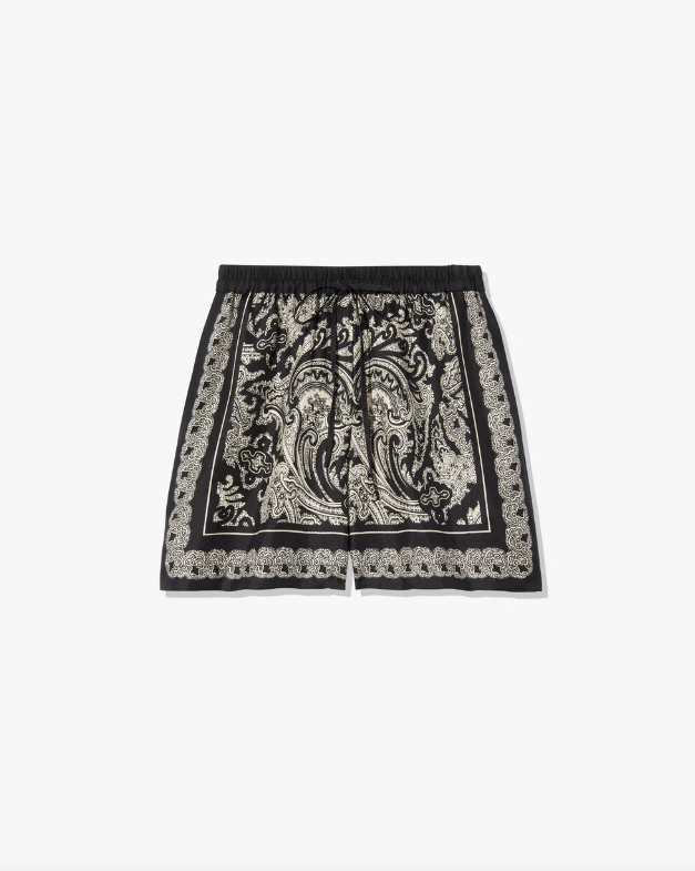 NILI LOTAN Short Frances Silk Short, Black Ivory Paisley Soho-Boutique