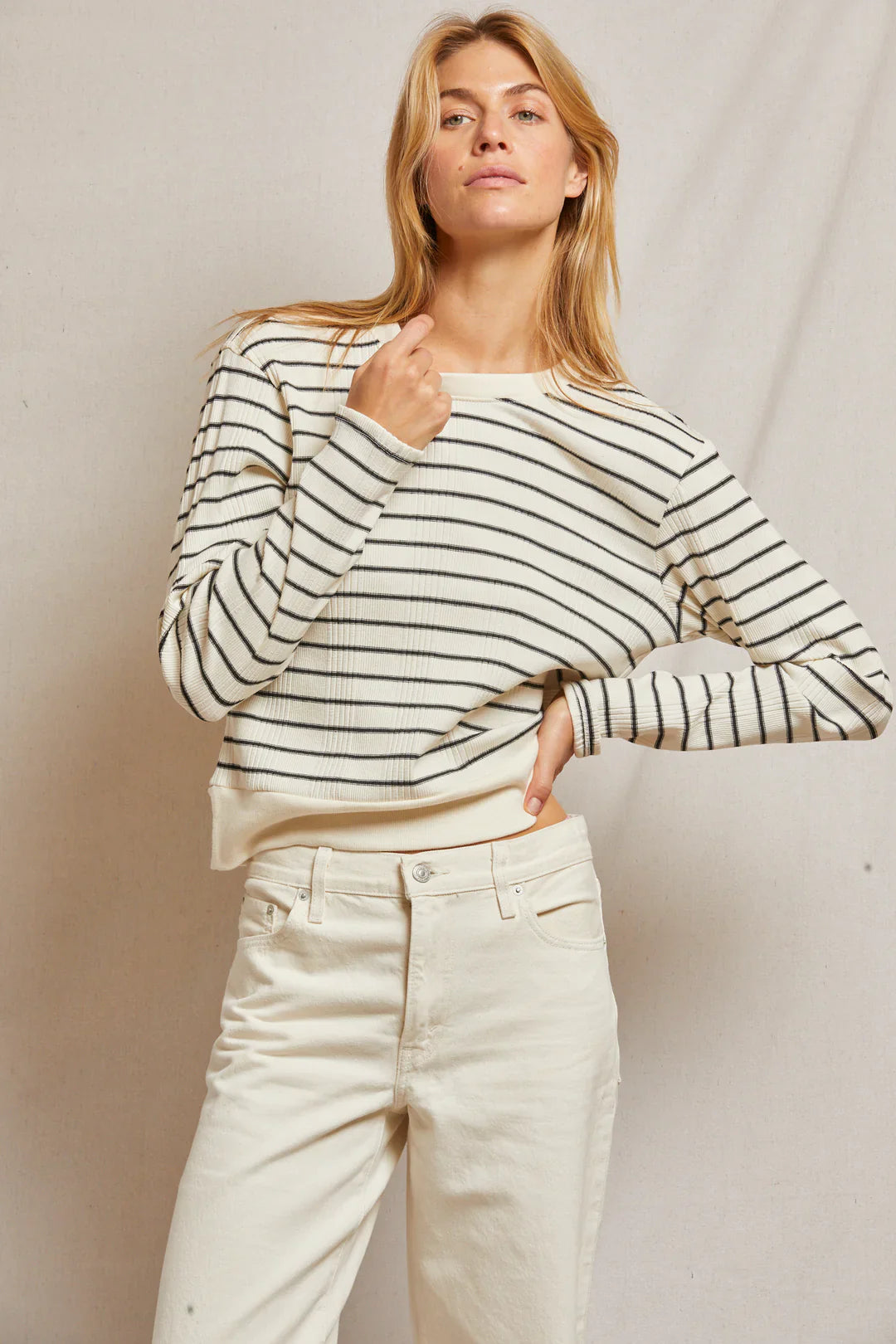 perfectwhitetee Shirt Stef Sweatshirt, Sugar Black Stripe Soho-Boutique