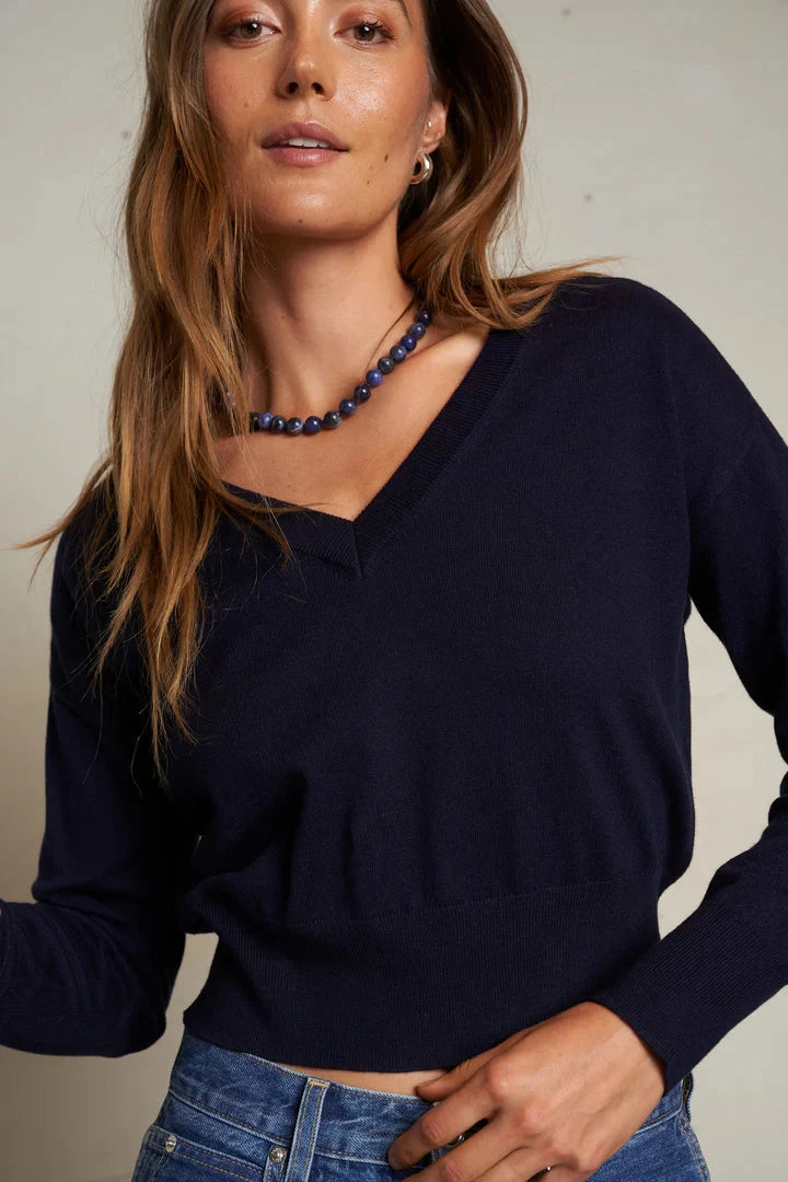 perfectwhitetee Sweater Georgina Sweater, Navy Soho-Boutique