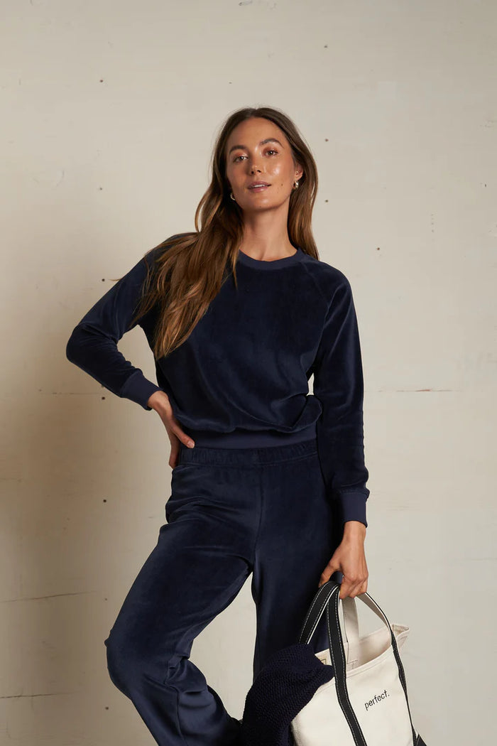 perfectwhitetee Sweatshirt Stella Velour Sweatshirt, Navy Soho-Boutique