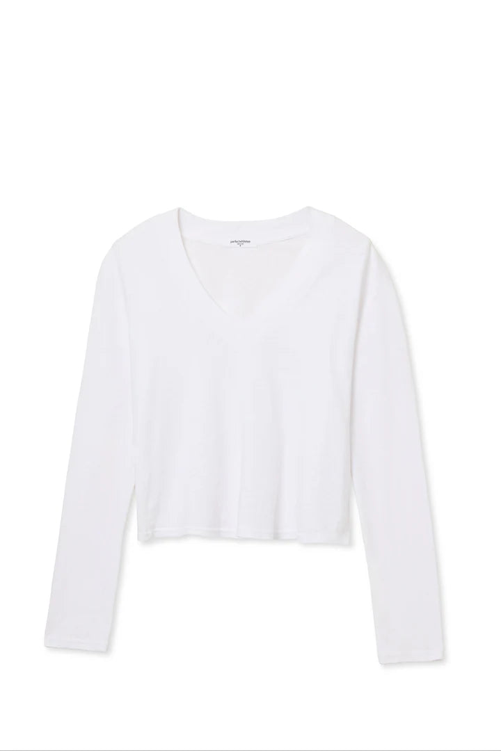 perfectwhitetee Top Fiona Long Sleeve V neck, White Soho-Boutique