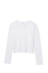 perfectwhitetee Top Fiona Long Sleeve V neck, White Soho-Boutique