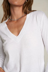 perfectwhitetee Top Fiona Long Sleeve V neck, White Soho-Boutique