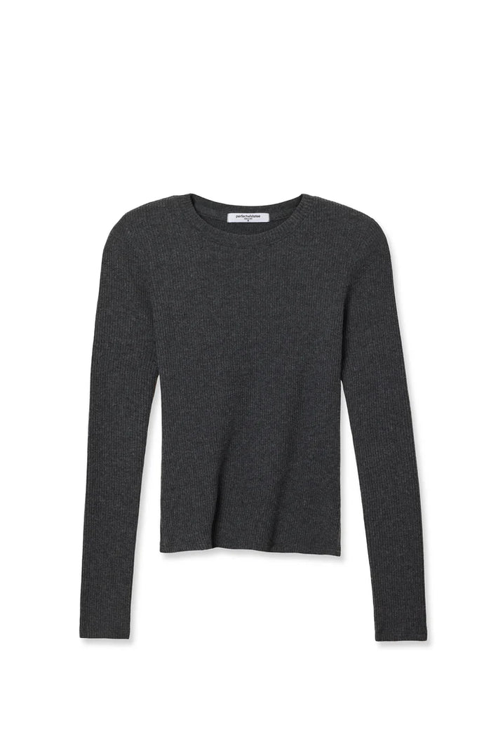 perfectwhitetee Top Jolie Sweater Rib L/S Crew, Charcoal Soho-Boutique