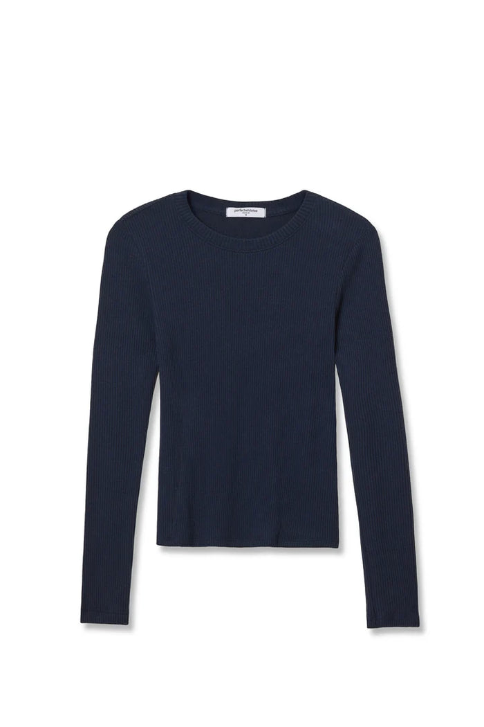 perfectwhitetee Top Jolie Sweater Rib L/S Crew, Navy Soho-Boutique