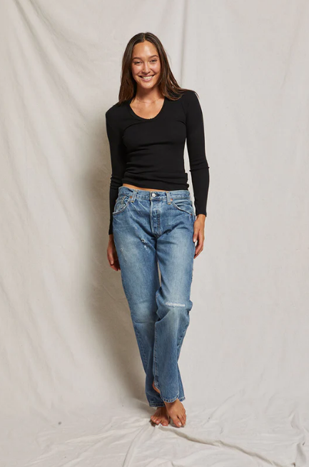perfectwhitetee Top Robyn Long Sleeve, True Black Soho-Boutique