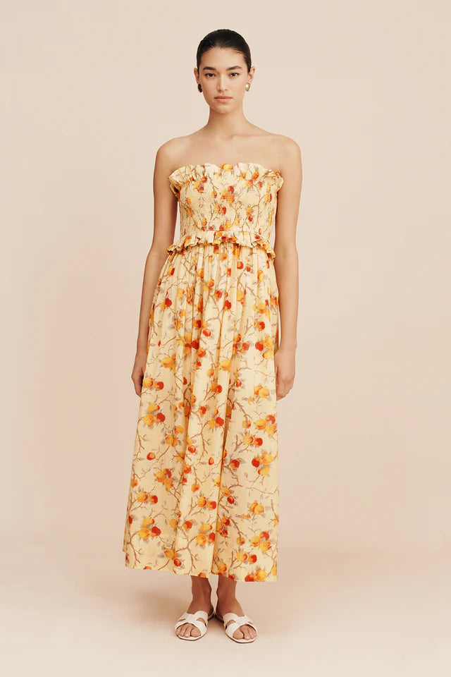 fitted lace wedding dress Coby Strapless Dress, Citrus Floral S