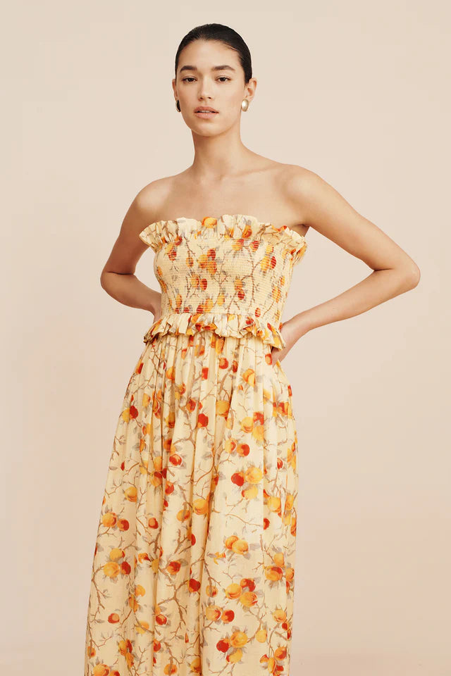 Coby Strapless Dress, Citrus Floral S