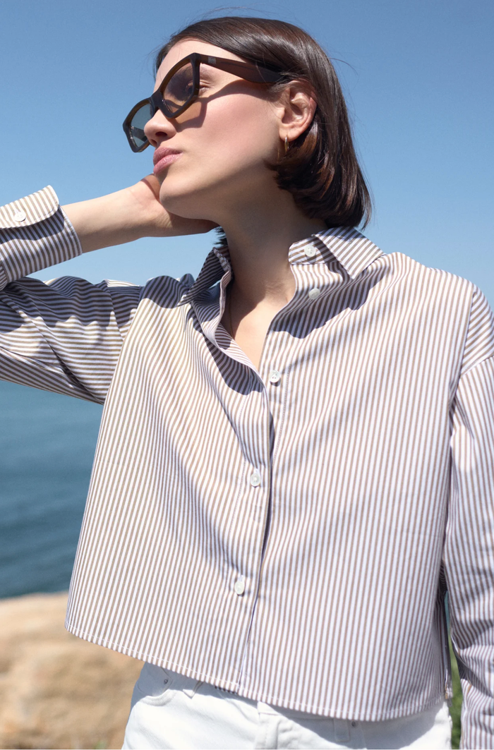 soldout.nyc Top The Cropped Everything Shirt, Truffle Micro Stripe Soho-Boutique