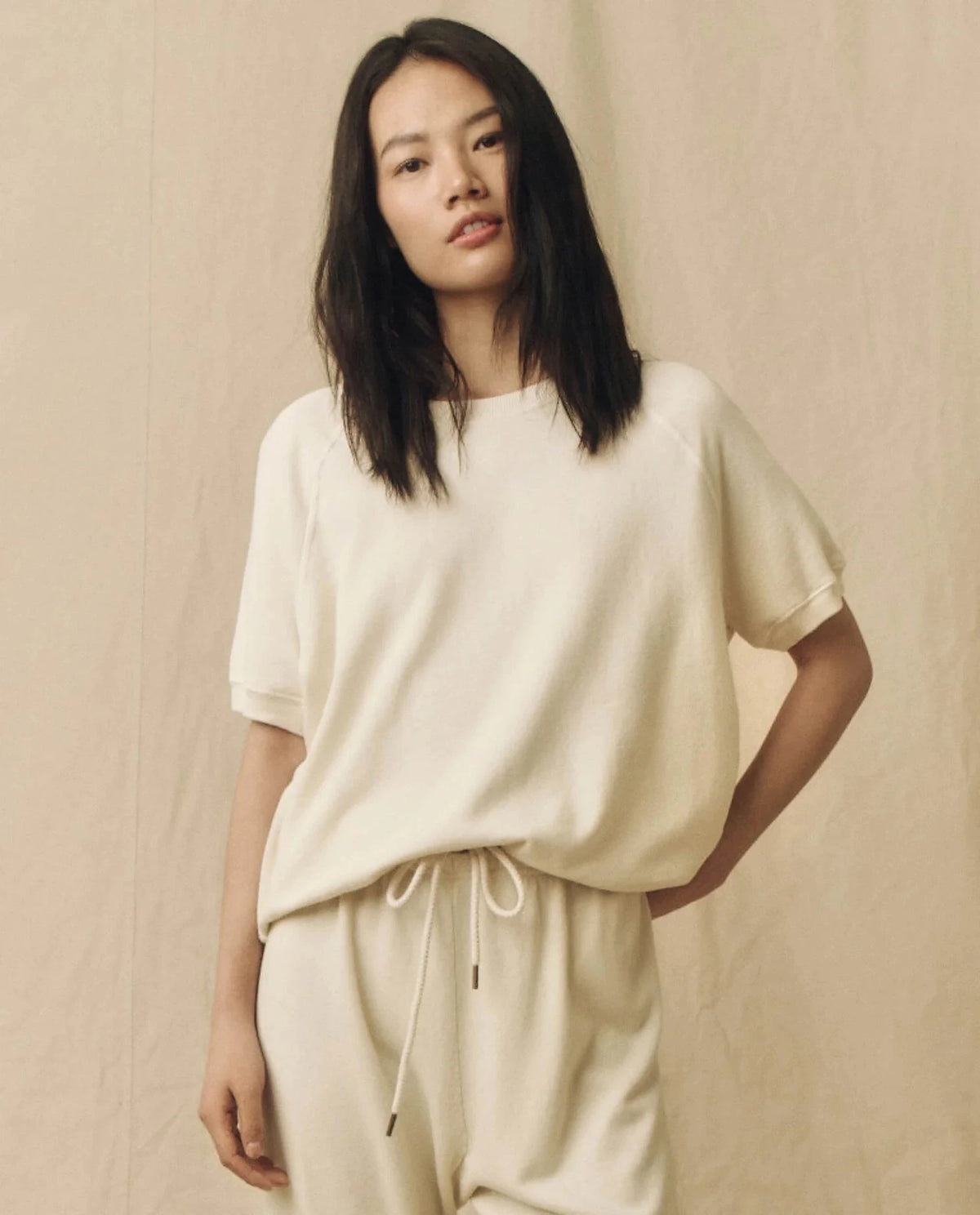 The Great Sweatshirt The Short Sleeve Sweatshirt, Washed White Soho-Boutique