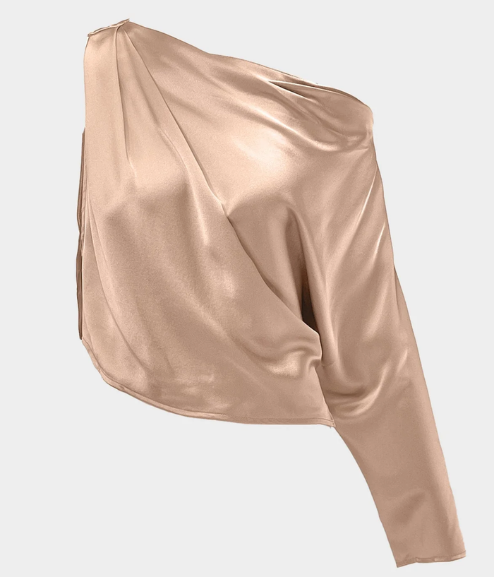 THE SEI Top One Sleeve Drape Top, Champagne Soho-Boutique