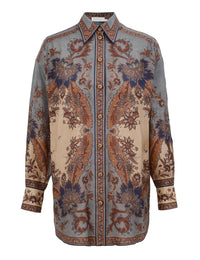 Zimmermann Blouse Ascension Manstyle Shirt, Blue/Cream Indienne Floral Soho-Boutique