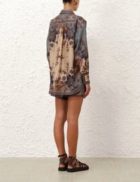 Zimmermann Blouse Ascension Manstyle Shirt, Blue/Cream Indienne Floral Soho-Boutique