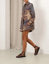 Zimmermann Blouse Ascension Manstyle Shirt, Blue/Cream Indienne Floral Soho-Boutique