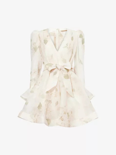 Zimmermann Dress Balance Long Sleeve Mini Dress, White Hydrangea Soho-Boutique