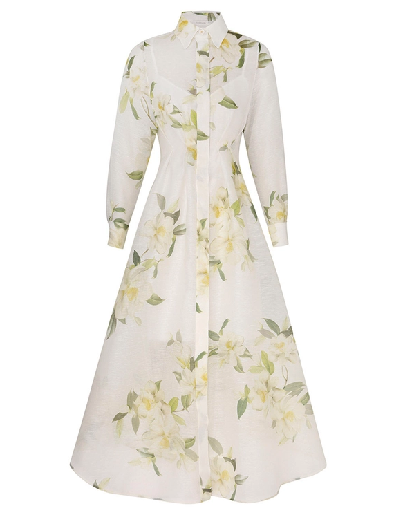 Zimmermann Dress Harmony Draped Shirt Dress, Ivory Magnolia Soho-Boutique