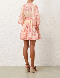Zimmermann Dress Lucky Plunge Mini Dress, Cream/Pink Floral Soho-Boutique