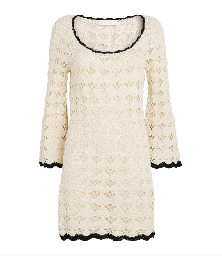 Zimmermann Rhiannon Crochet Mini Dress - Cream Black Zimmermann Rhiannon Crochet Mini Dress - Cream Black