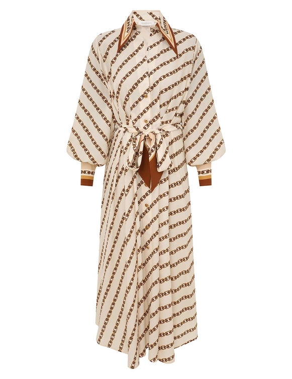 Zimmermann Dress Tuck Midi Shirt Dress, Cream Chain Soho-Boutique