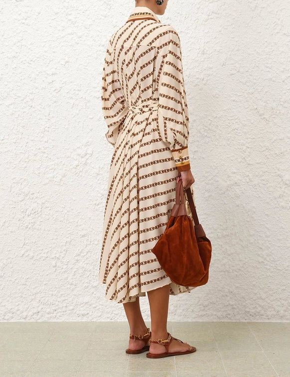 Zimmermann Dress Tuck Midi Shirt Dress, Cream Chain Soho-Boutique