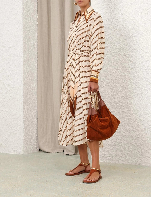 Zimmermann Dress Tuck Midi Shirt Dress, Cream Chain Soho-Boutique