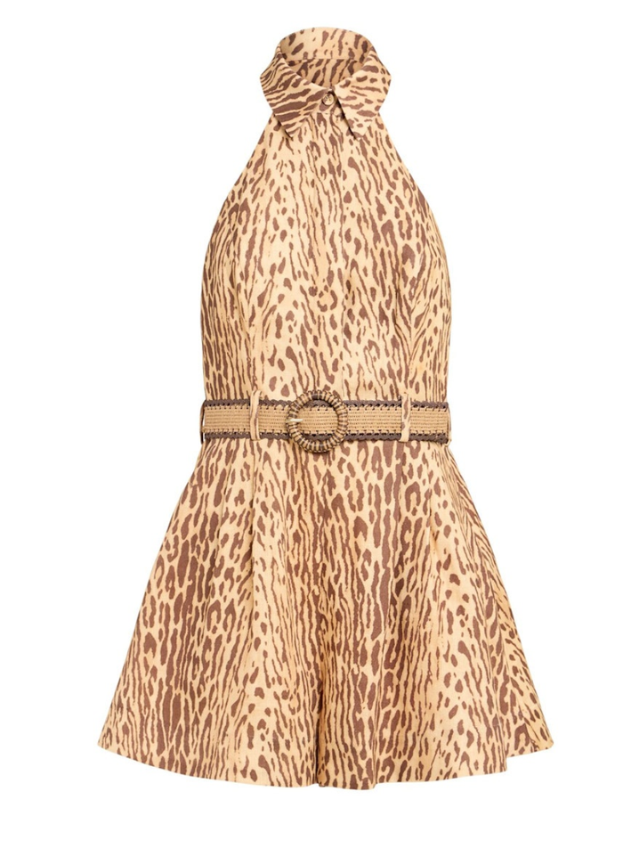 Zimmermann Romper Cascadian Halterneck Playsuit, Tan Leopard Soho-Boutique