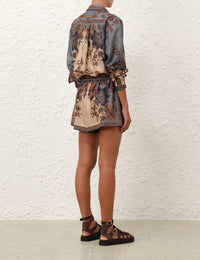 Zimmermann Shorts Ascension Relaxed Short, Blue/Cream Indienne Floral Soho-Boutique