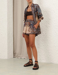 Zimmermann Shorts Ascension Relaxed Short, Blue/Cream Indienne Floral Soho-Boutique