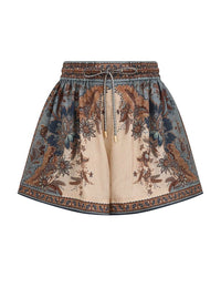 Zimmermann Shorts Ascension Relaxed Short, Blue/Cream Indienne Floral Soho-Boutique