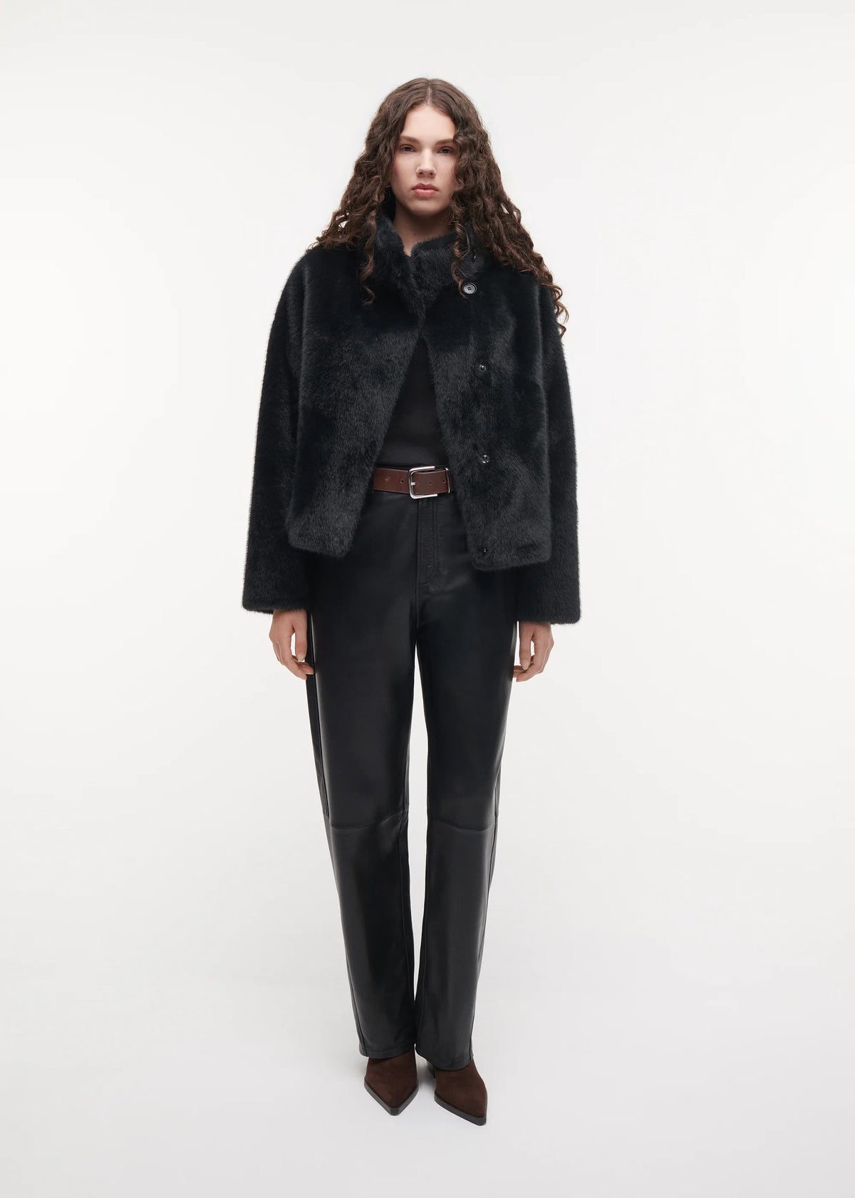 Mallow Cropped Faux Fur Jacket, Dark Grey