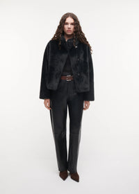 Mallow Cropped Faux Fur Jacket, Dark Grey