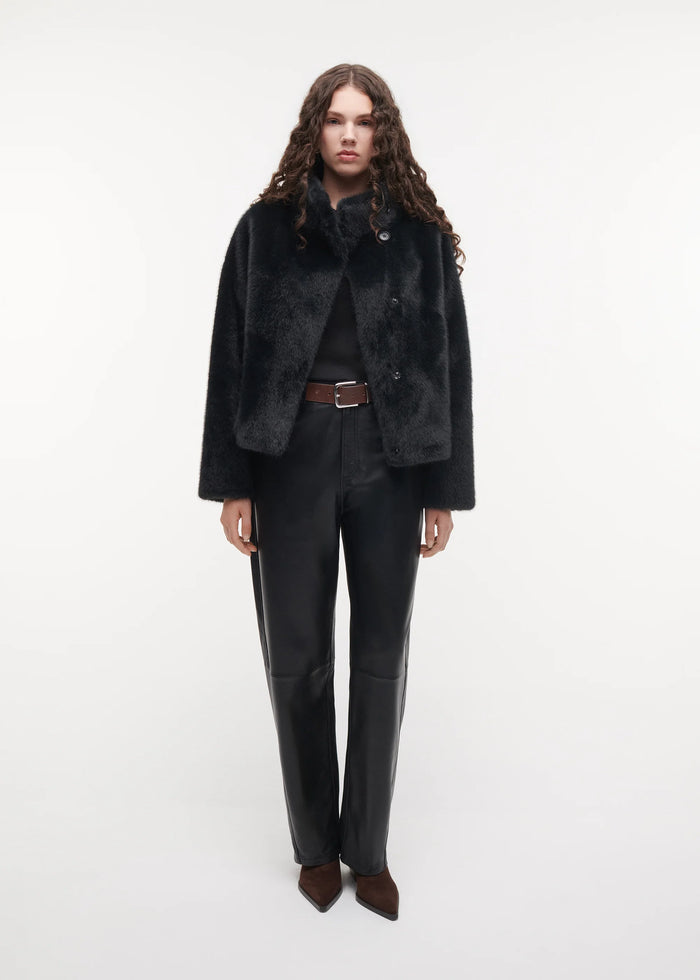 Mallow Cropped Faux Fur Jacket, Dark Grey