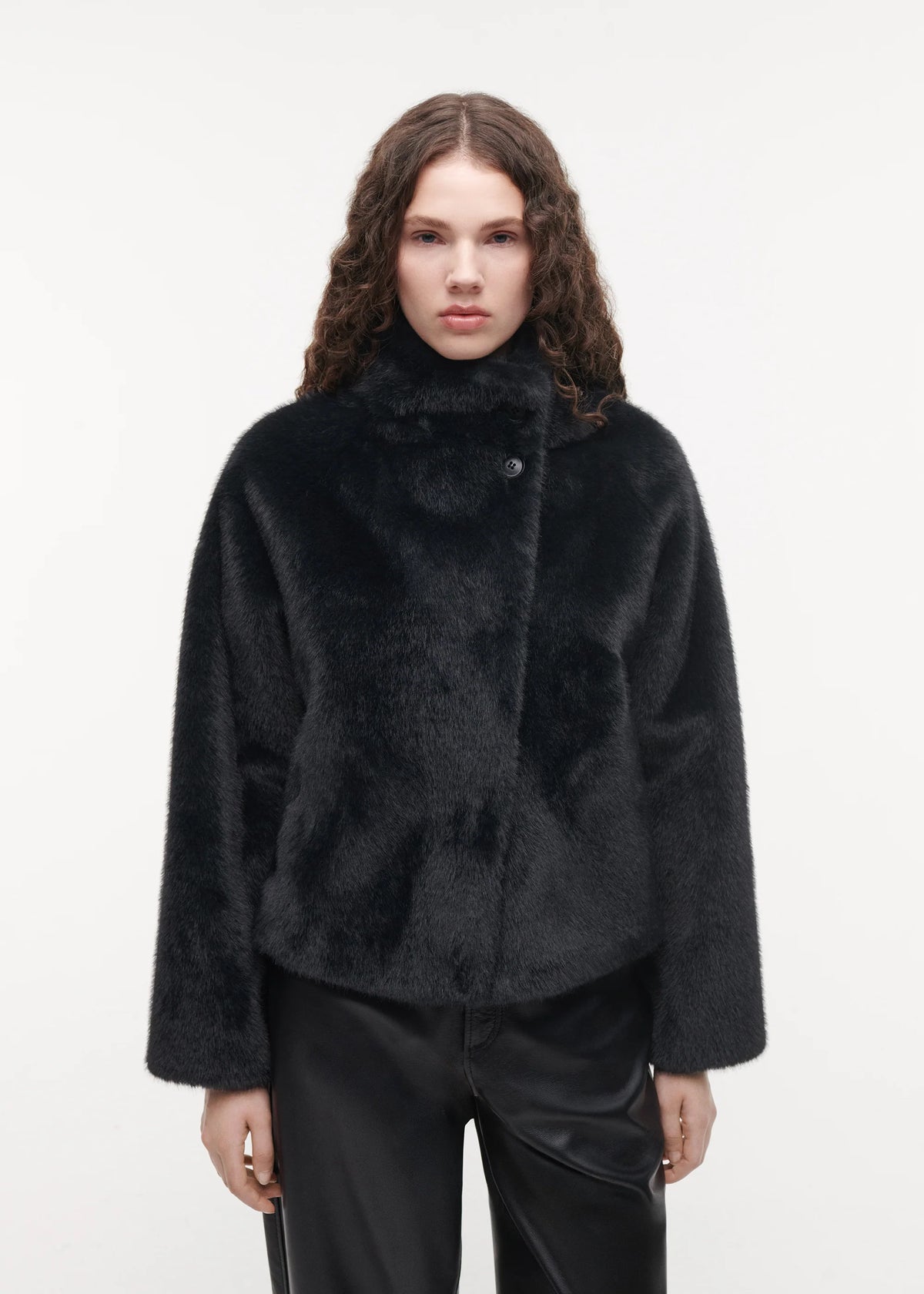 Mallow Cropped Faux Fur Jacket, Dark Grey