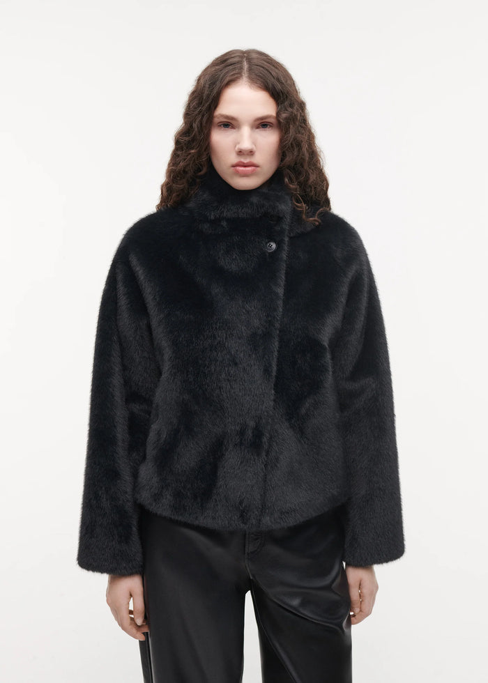 Mallow Cropped Faux Fur Jacket, Dark Grey