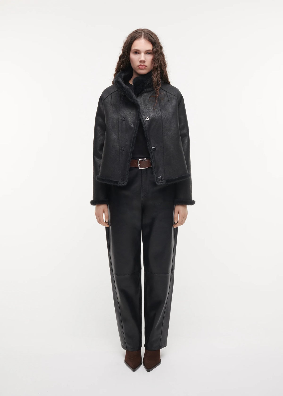 Mallow Cropped Faux Fur Jacket, Dark Grey