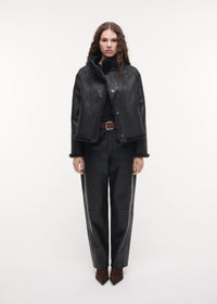 Mallow Cropped Faux Fur Jacket, Dark Grey