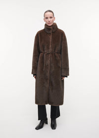Freja Long Faux Fur Coat, Choco