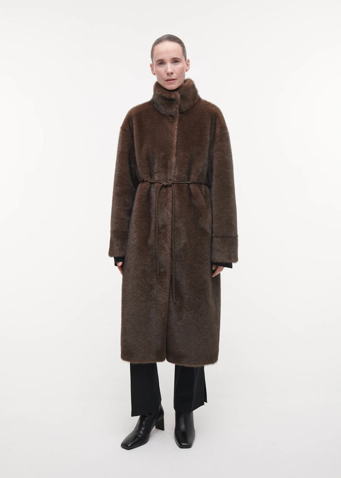 Freja Long Faux Fur Coat, Choco