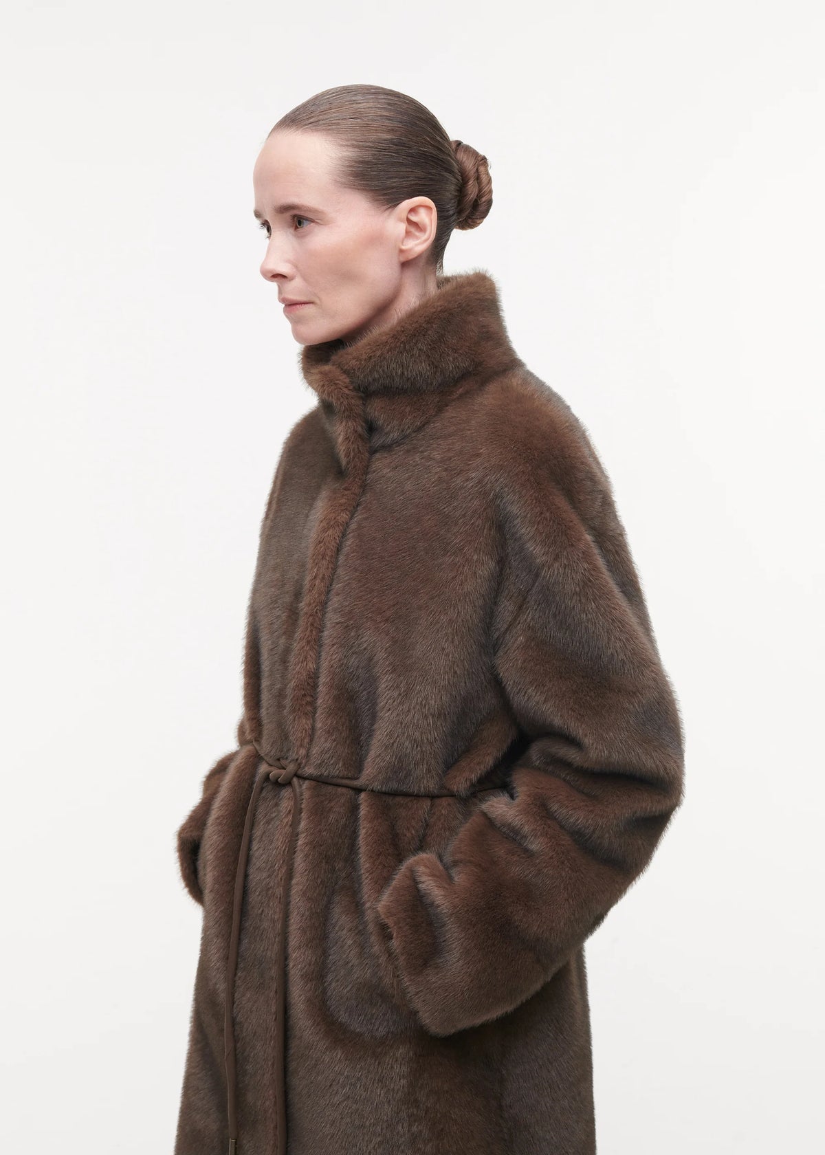 Freja Long Faux Fur Coat, Choco