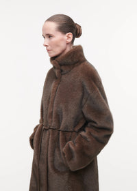 Freja Long Faux Fur Coat, Choco