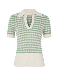 Everley Knit Polo Tee, Green Cream